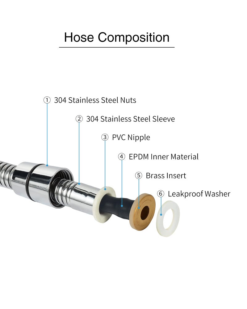 PHASAT 118-Inch Extra Long Indoor Outdoor Shower Tube Replacement Stainless Steel Handheld Shower Hose,Chrome,A3107C-3.0 - Image 3